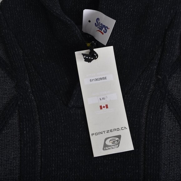 NWT Point Zero Men's Charcoal Knit Sweater Shawl Collar Cotton Large - Picture 11 of 11
